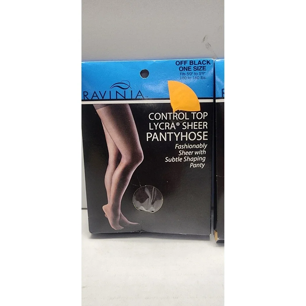 2NEW Vintage RAVINIA JET OFF BLACK One Size  Control Top Sheer Pantyhose Shaping